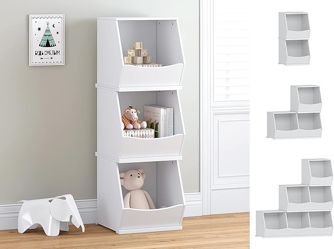 UTEX Toy Storage Organizer,Kids Stackable Toy Storage Bins,Toy Boxes and Storage Cubby for Playroom,Bedroom,Nursery School,White