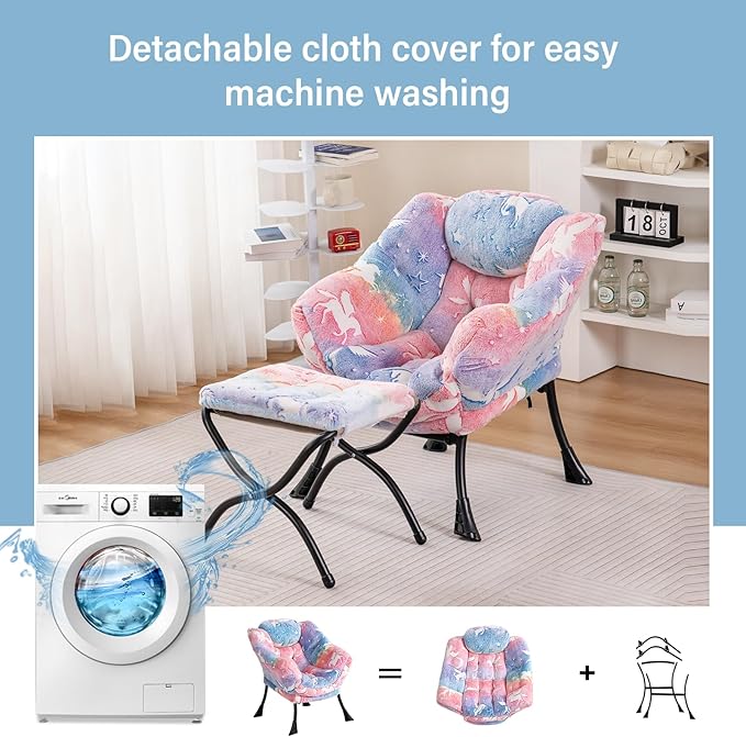 Welnow Toddler Kids Lazy Chair with Ottoman, Glow in The Dark Accent Comfy Lounge Children Armchair Couch with Removable Cover, Detachable Reading Chair with Footrest for Boy or Girl
