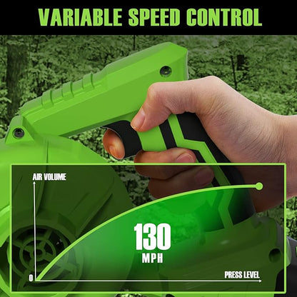 Alloyman Leaf Blower, 20V Cordless Leaf Blower, with 2 X 4.0Ah Battery & Charger, 2-in-1 Electric Leaf Blower & Vacuum for Yard Cleaning/Snow Blowing. Green