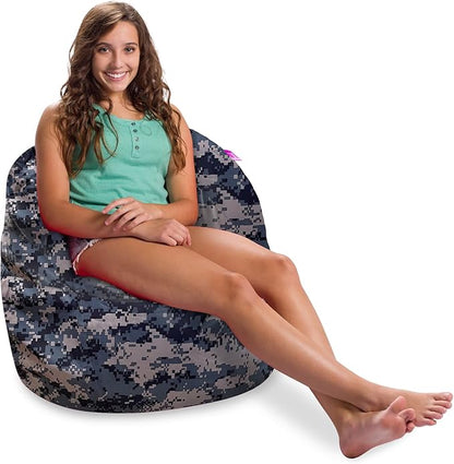 Posh Creations Structured Comfy Bean Bag Chair for Gaming, Reading and Watching TV, Sonoma Lounge, Nylon - Camo Digital