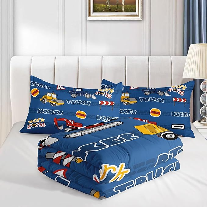 Datura home Kids Comforter Set Butterfly Printed Pattern Bedding Set with 1 Comforter and 2 Pillowcases for Girls Boys Bedroom All Season(Truck Full)