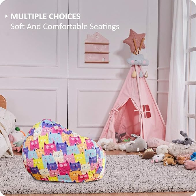 Nobildonna Stuffed Animal Storage Bean Bag Chair Cover Only for Kids Girls Toddler, Large Beanbag Chair without Filling for Organizing Children Soft Plush Toys