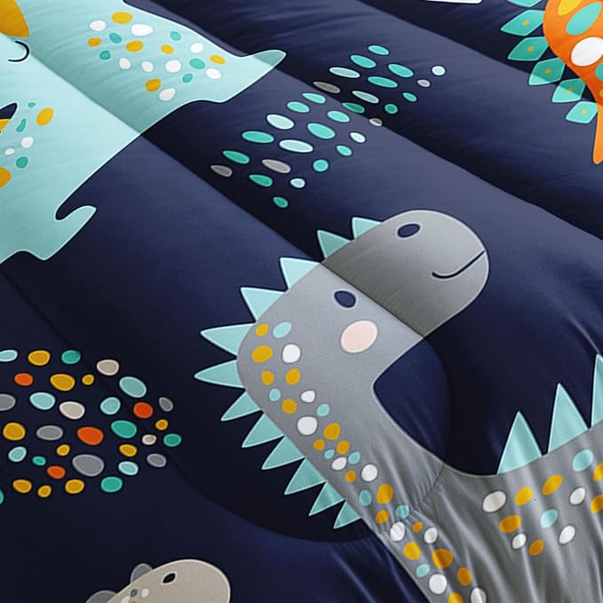 Datura home Bedding Comforter Set Kawaii Cartoon Dinosaur Printed Pattern Bedding Set with 1 Comforter and 2 Pillowcases for Boys Bedroom All Season(Cute Dinosaur Queen)