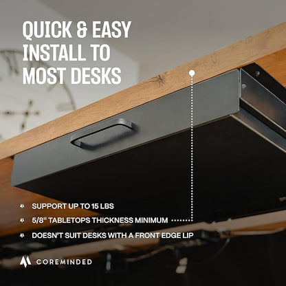 Under Desk Drawer For Desk, Standing Desk Drawer Attachment Under Desk Drawer Slide Out, Carbon Steel Office Drawers Under Desk Pull Out Undermount Drawer, Sliding Underdesk Drawer - 7.5 * 8 * 2.8 in