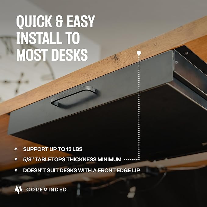 Under Desk Drawer For Desk, Standing Desk Drawer Attachment Under Desk Drawer Slide Out, Carbon Steel Office Drawers Under Desk Pull Out Undermount Drawer, Sliding Underdesk Drawer - 21.5*14*2.8 in