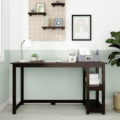 Max & Lily Solid Wood Desk With Shelves, 55 Inches, Espresso