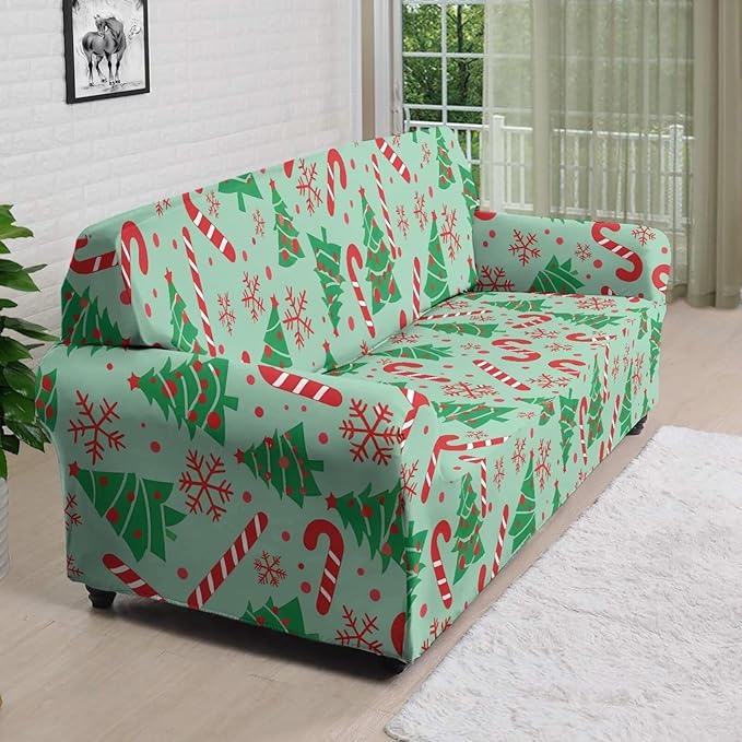 FKELYI Green Christmas Tree Sofa Slipcover Comfortable Sofa Couch Cover with Elastic Bottom Stretch Furniture Protector for Indoor XL