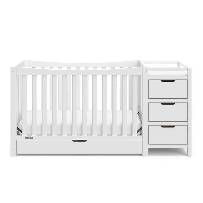 Graco Remi 4-In-1 Convertible Crib & Changer With Drawer (White) – GREENGUARD Gold Certified, Crib And Changing-Table Combo, Includes Changing Pad, Converts To Toddler Bed, Full-Size Bed