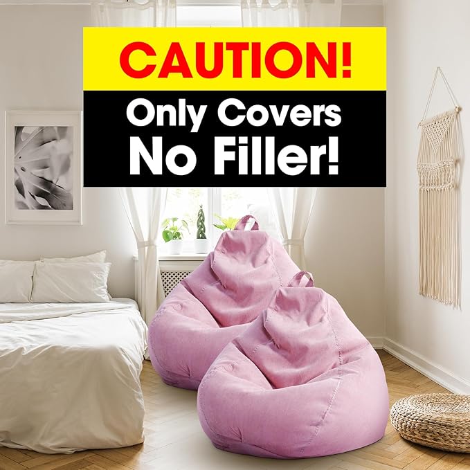 2 Pcs Bean Bag Cover Stuffed Animal Storage Bean Bag Chair Cover Soft Corduroy Stuffed Animal Bean Bag Storage for Kids Adults Indoor Bedroom Organizing Plush Toys(Pink, 100L)