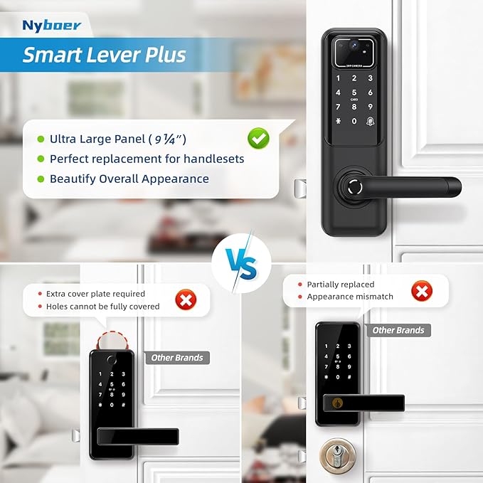 WiFi Video Smart Door Lock: Fingerprint Door Lock with Camera- Keyless Entry Door Lock with Handle - Electronic Digital Door Lock with Keypad - WiFi Smart Lock for Front Door, Black, H3 Pro