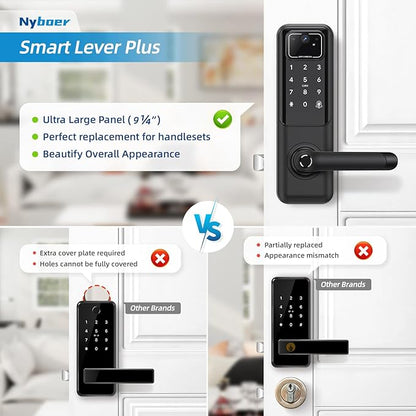 WiFi Video Smart Door Lock: Fingerprint Door Lock with Camera- Keyless Entry Door Lock with Handle - Electronic Digital Door Lock with Keypad - WiFi Smart Lock for Front Door, Black, H3 Pro