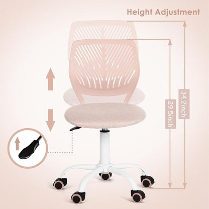 FurnitureR Writing Task Chair for Teens Boys Girls 360 Rolling Wheels Fabric Soft Pad Seat Breathable Backrest, Height Adjustable Liftup 29.5"-34.3", Morandi Pink