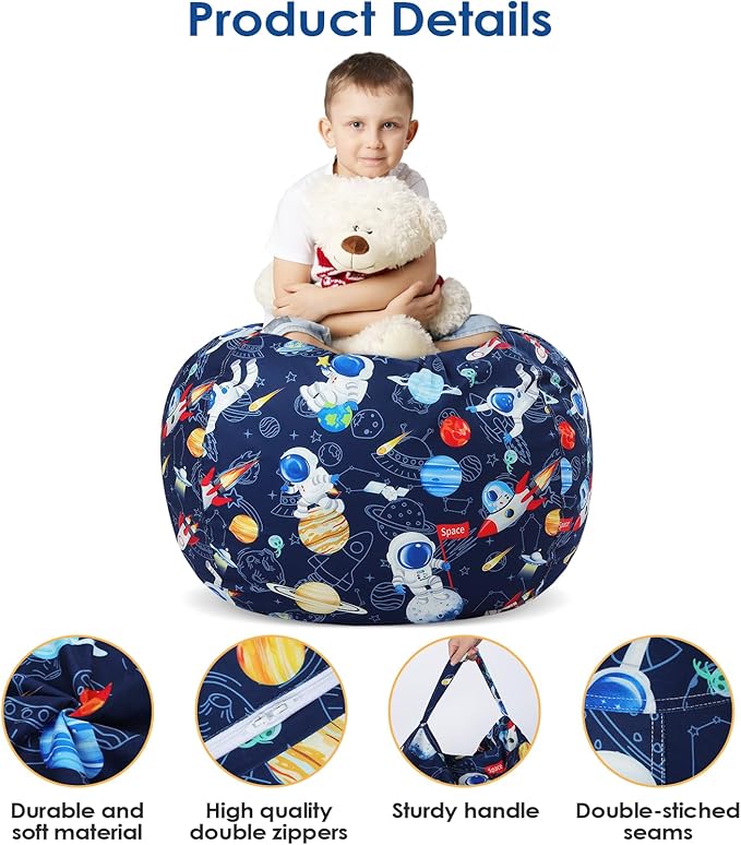 Bean Bag Chair for Kids Stuffed Animal Storage Beanbag Chairs,Toddler Toy Storage Organizer for Girls and Boys,Large 32'' Cover Only（No Filling)