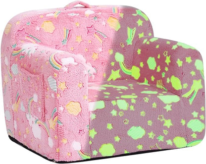Tiita Kids Sofa, Children Couch with Carrying Handle & Side Pockets, Kids Foam Chair, Toddler Armrest Chair, Lightweight Children Sofa Chair, Kids Read Sofa for Girl or Boy(Pink Rainbow)