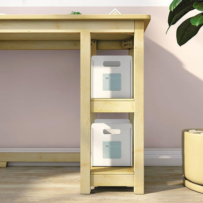 Max & Lily Solid Wood Desk With Shelves, 55 Inches, Natural