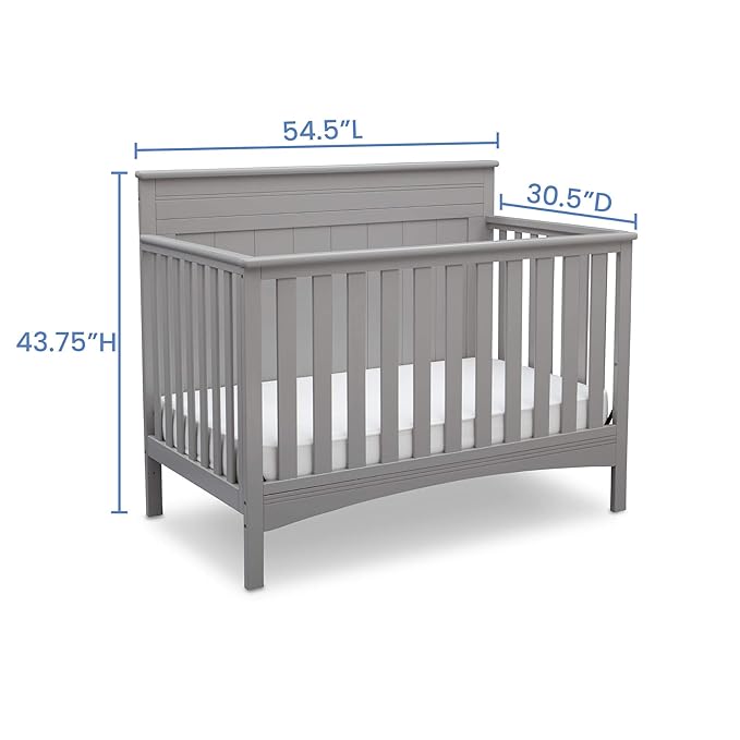 Delta Children Fancy 4-in-1 Crib, Grey + Serta Perfect Slumber Dual Sided Recycled Fiber Core Crib and Toddler Mattress (Bundle)