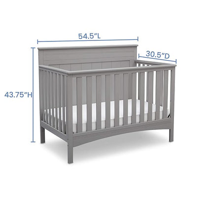 Delta Children Fancy 4-in-1 Crib, Grey + Serta Perfect Slumber Dual Sided Recycled Fiber Core Crib and Toddler Mattress (Bundle)