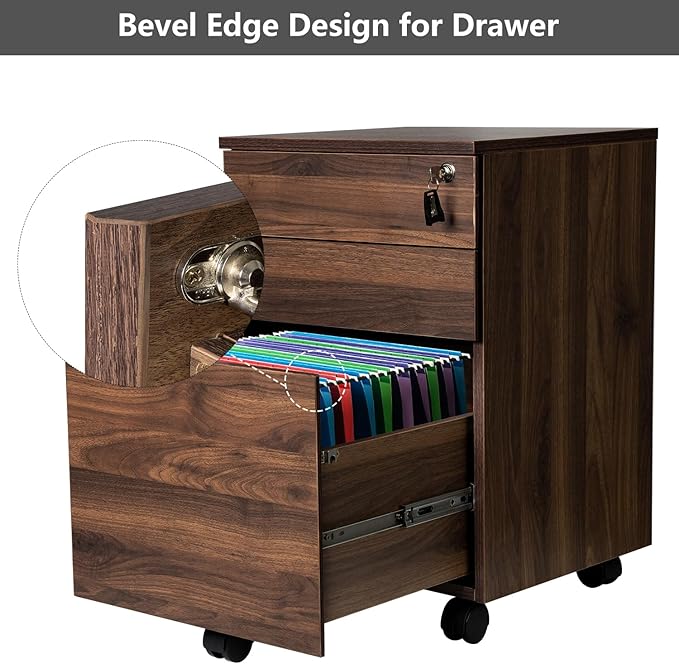 TOPSKY 3 Drawers Wood Mobile File Cabinet Fully Assembled Except Castors (Rustic Brown, 16.3x15.7x24.4)
