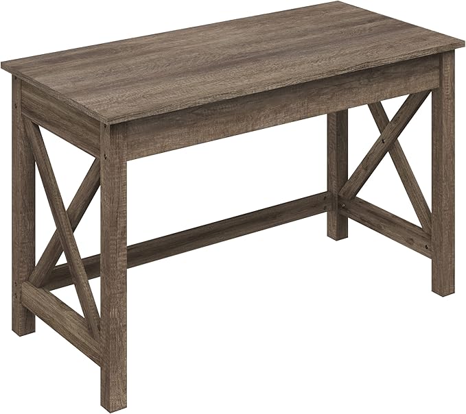 Lavish Home Writing Desk with X-Pattern Legs for Office, Bedroom, Computer, or Craft Table, 47-Inch Long, Light Tan Woodgrain