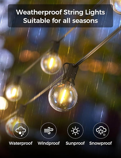 XMCOSY+ Outdoor String Lights 50Ft Dimmable G40 Globe Patio Lights with 25+2 Shatterproof LED Bulbs, Hanging Waterproof Outdoor Lights for Patio, Porch, Yard, Bistro, Café, Outside