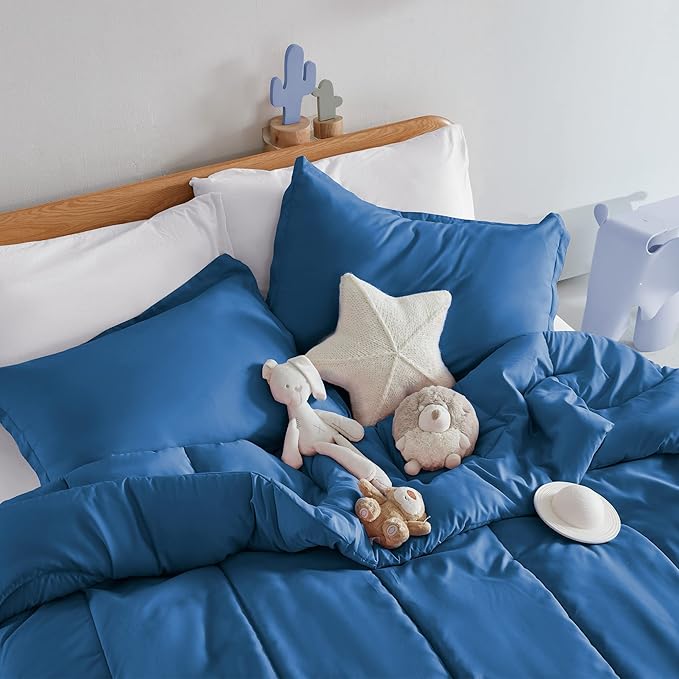 SLEEP ZONE Kids Blue Bedding Comforter Set Full/Queen Size - Super Soft & Cute Printed 3-Piece Comforter Set All Seasons for Boys, Fade Resistant, Machine Washable (Blue)