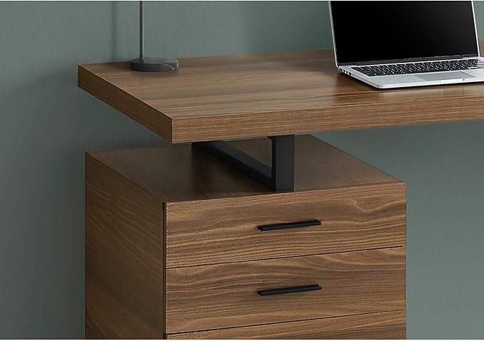Monarch Specialties 7640 Computer Desk, Home Office, Laptop, Left, Right Set-up, Storage Drawers, 48" L, Work, Metal, Laminate, Walnut, Black, Contemporary Desk-48 R Face, 47.25" L x 23.75" W x 30" H