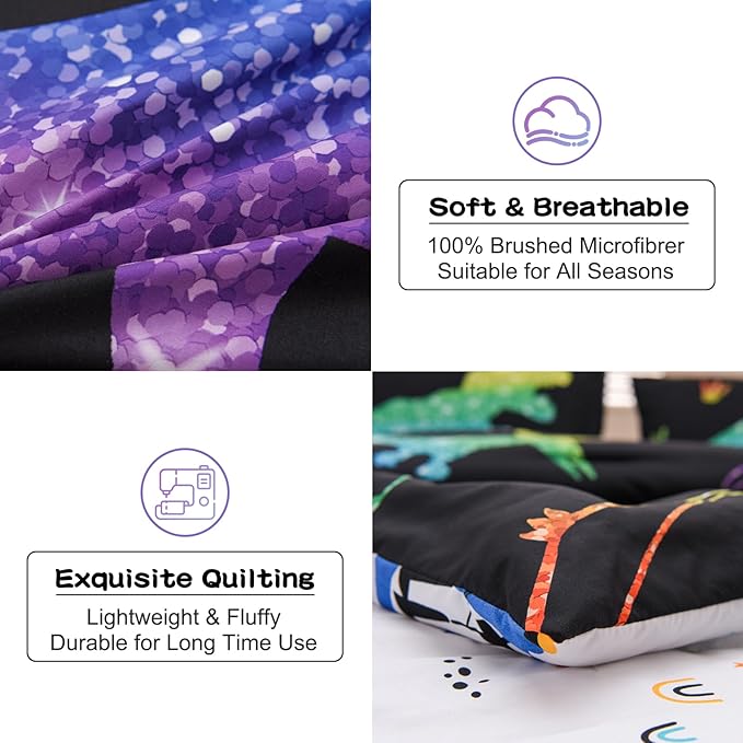 Meeting Story Dinosaur Comforter Set, Fluorescence Gradation Dinosaur Twin Comforter Set, 3 PCS 1 Comforter and 2 Pillowcases in One Bag, All Season Bedspread for Kids Teens Adults（Twin）