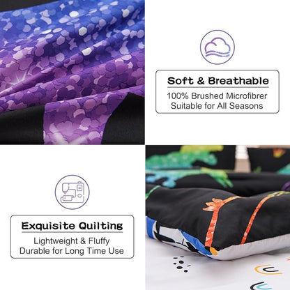 Meeting Story Dinosaur Comforter Set, Fluorescence Gradation Dinosaur Twin Comforter Set, 3 PCS 1 Comforter and 2 Pillowcases in One Bag, All Season Bedspread for Kids Teens Adults（Twin）