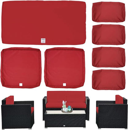ClawsCover 7Pack Outdoor Seat and Back Cushions Replacement Covers Fits for 4-Seater 4Pieces Wicker Rattan Patio Conversation Set Sectional Couch Chair Furniture,Red-Include Cover Only