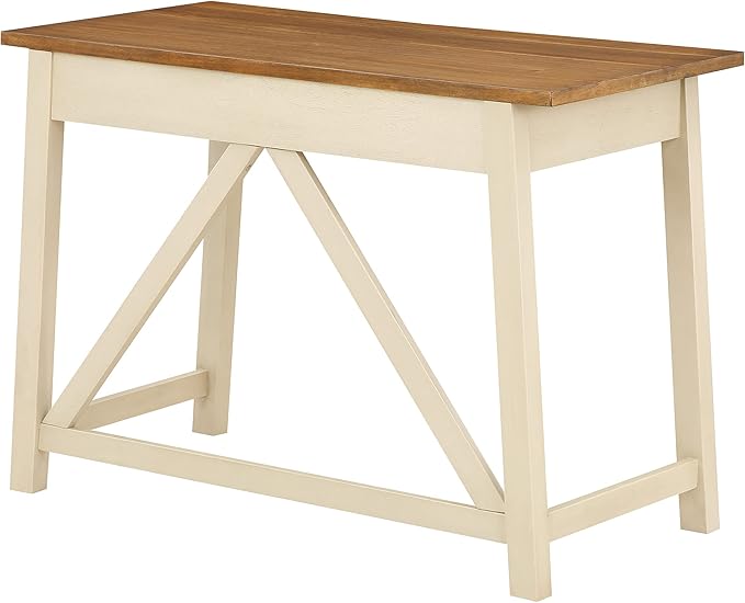 OSP Home Furnishings Milford Rustic 42 Inch Writing Desk with 2 Drawers and Burnished Decorative Hardware, Antique White