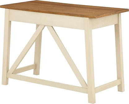 OSP Home Furnishings Milford Rustic 42 Inch Writing Desk with 2 Drawers and Burnished Decorative Hardware, Antique White
