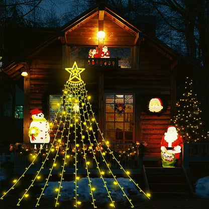 Christmas Lights Outdoor, Aokudoni 12.6ft 8-Lighting Modes Waterfall Lights for Christmas, Outdoor Christmas Decorations for Yard, Christmas Lights for Tree House Holiday Party, Warm White