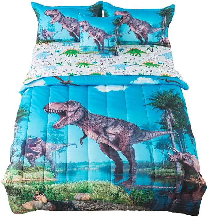ADASMILE A & S Dinosaur Comforter Twin for Boys Dinosaur Twin Bedding Set for Kids 6 Pieces Dinosaur Comforter Set with Dinosaur Sheets Bed in A Bag T-Rex Dinosaur Comforter and Sheets Set Home Decor