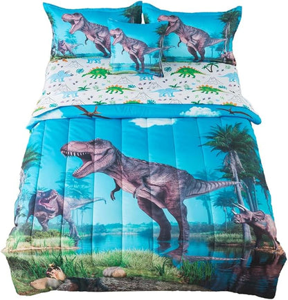 ADASMILE A & S Dinosaur Comforter Twin for Boys Dinosaur Twin Bedding Set for Kids 6 Pieces Dinosaur Comforter Set with Dinosaur Sheets Bed in A Bag T-Rex Dinosaur Comforter and Sheets Set Home Decor