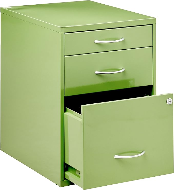 OSP Home Furnishings HPB Heavy Duty 3-Drawer Metal File Cabinet for Standard Files and Office Supplies, Green Finish