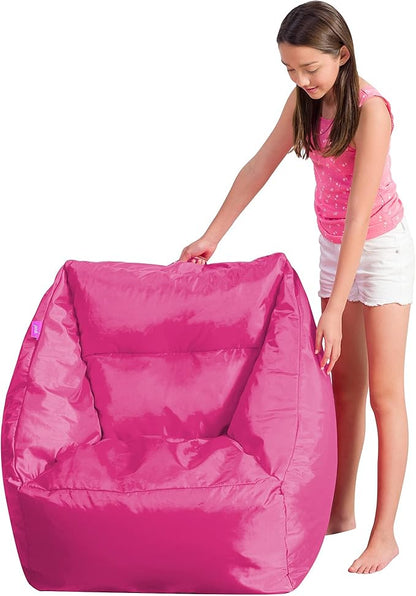 Posh Creations Coronado Bean Bag Boys and Girls Large Chair for Kids, for Gaming and Playrooms, Soft Nylon-Pink