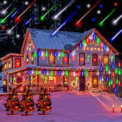 Kwaiffeo Icicle Christmas Lights Outdoor, Meteor Shower Lights 12 inch 8 Tube Cascading Lights for Xmas Tree Decor Wedding Party, Christmas Outdoor Decorations, UL Plug Multi Colored