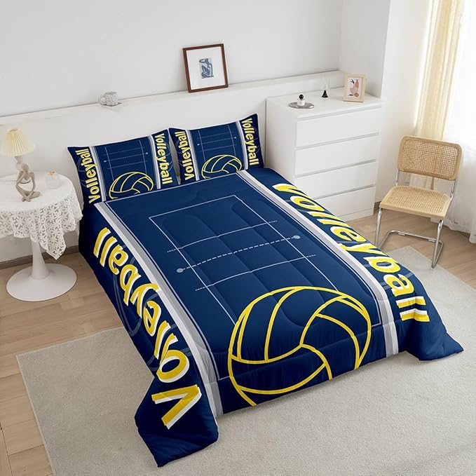 Feelyou Volleyball Bedding Set Full Size Sports Game Comforter Set for Kids Boys Girls Decor Volleyball Player Comforter Microfiber Sports Gaming Duvet Set Bedroom Quilt Set