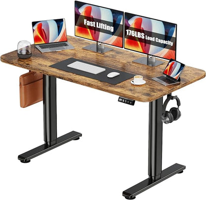 Electric Standing Desk Adjustable Height Stand Up Desk, 48" x 24" Sit Stand Desk, Low Noise Home Office Desk, Computer Desk with Splice Board, Child Lock & Memory Function, Rustic Brown