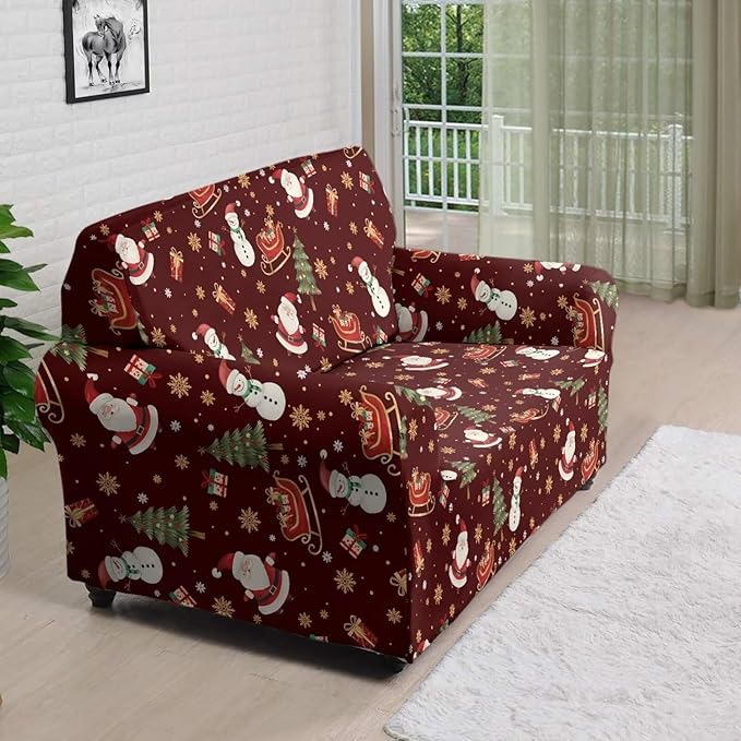 FKELYI Red Christmas Sofa Couch Cover for Indoor Non-Slip Furniture Protector Easy Going Stretch Sofa Slipcover Washable Sofa Slipcovers M