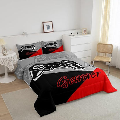Feelyou Gamer Comforter Set for Boys Teens Gaming Bedding Set Video Game Contoller Home Decor for Kids Down Alternative Comforter King Size 3 Pieces 1 Comforter with 2 Pillowcases