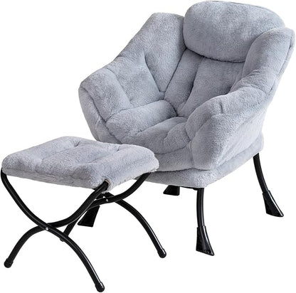 Welnow Toddler Kids Lazy Chair with Ottoman, Accent Comfy Lounge Children Armchair Couch with Armrest and Removable Cover, Detachable Reading Chair with Footrest for Boy or Girl, Plush Grey