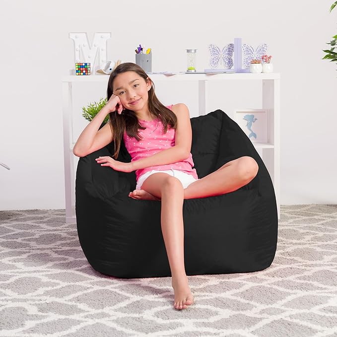 Posh Creations Coronado Bean Bag Boys and Girls Large Chair for Kids, for Gaming and Playrooms, Soft Nylon-Charcoal Gray