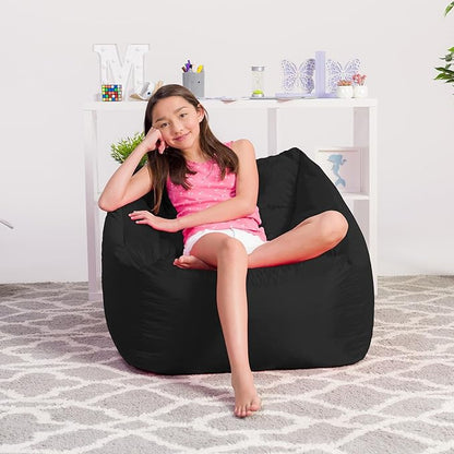 Posh Creations Coronado Bean Bag Boys and Girls Large Chair for Kids, for Gaming and Playrooms, Soft Nylon-Charcoal Gray