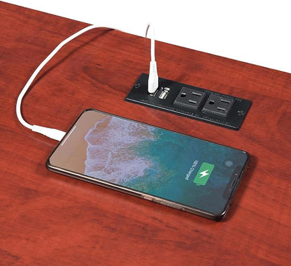 Convenience Concepts Designs2Go Trestle Desk with Charging Station and Shelves, Cherry