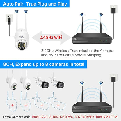 Hiseeu Security Cameras Wireless Outdoor System 5MP PTZ&Bullet Cameras IP66 Waterproof -Night Vision Motion Alert with 1TB Storage WiFi Security Camera No Monthly Fees