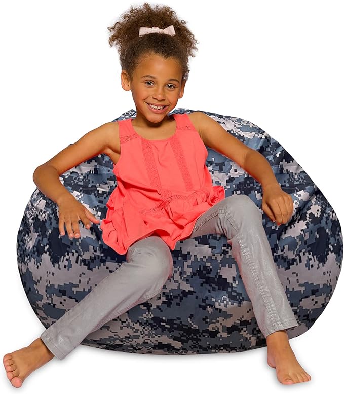 Posh Creations Bean Bag Chair for Kids, Teens, and Adults Includes Removable and Machine Washable Cover, Soft Nylon - Camo Digital, 38in - Large
