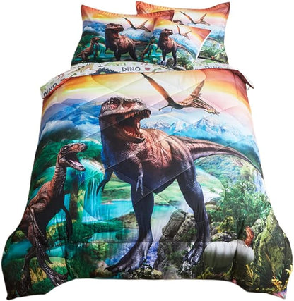 ADASMILE A & S Dinosaur Comforter Set Twin for Boys Dinosaur Twin Bedding Set for Kids 6 Pieces Dinosaur Comforter Set with Sheets Bed in A Bag T-Rex Dinosaur Comforter and Sheets Set for Home Decor