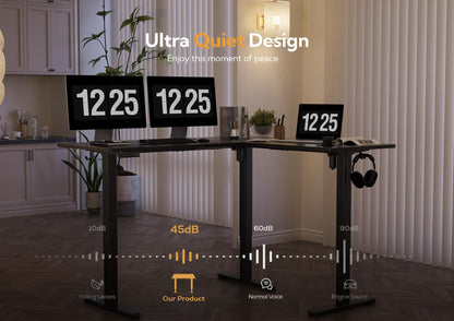 Claiks L Shaped Standing Desk Adjustable Height, Dual Motor Electric Corner Standing Desk, 63x55 inch Sit Stand up Desk with Splice Board, White
