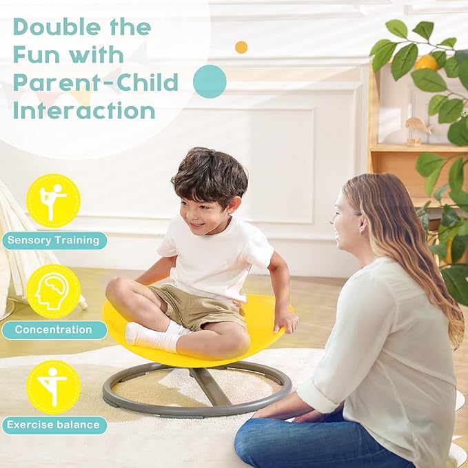 Spinning Chair for Kids Autism Sensory Products Sit and Spin Autism Toys Sensory Chair ADHD Chair Swivel Chair Training Body Coordination (Yellow)